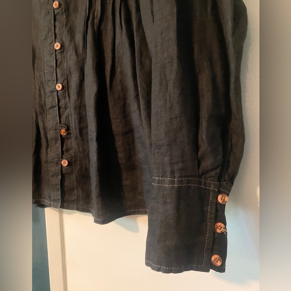 Free people black linen button down blouse - Picture 4 of 7